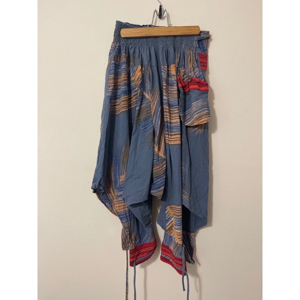 Unisex Thai Harem Pants Blue Cotton Boho Hippie Aladdin Yoga Trousers OSFM - Picture 5 of 7